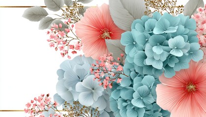 Elegant Floral Decorative Arrangement with Soft Colored Petals Framing a Serene White Space