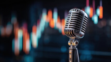 Modern Microphone Against Financial Data Visualization Background for Creative Projects and Presentations