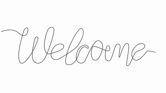 welcome animated continuous single one line art drawn animation phrase, hand drawing of word text welcome, full length welcome word one Line Animation, 4k Video.
