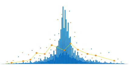 Data distribution and trend analysis isolated on transparent background