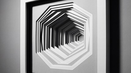Fototapeta premium Geometric paper art display in three-dimensional octagonal frame .Рaper cut masterpiece 