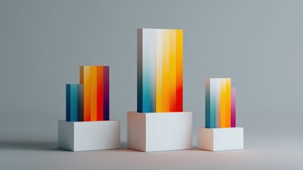 Colorful Abstract Rectangles on White Pedestals.