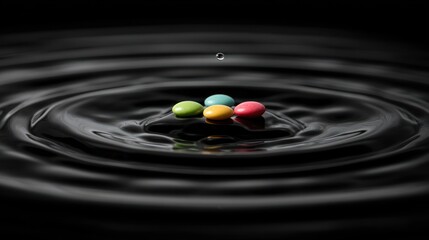 Colorful Candies in Water Ripple with Droplet.