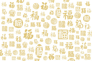 A collection of handwritten Chinese blessing characters with the character "福" (fu) on a background.