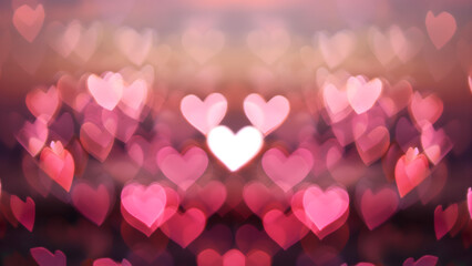 Warm Pink and Orange Heart Shaped Bokeh Lights Background for Valentine's Day and Love Themes