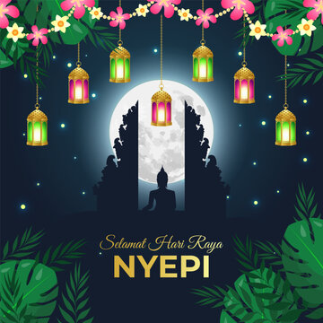 Vector illustration of Selamat hari raya Nyepi social media template