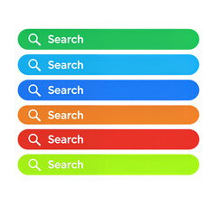 Fototapeta premium Six colorful search bars with magnifying glass icons