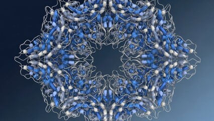Obraz premium Protein Structure Molecular Biology Scientific Research Blue White 3d Rendering