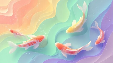 Colorful Koi Fish Swimming in Vibrant Water.