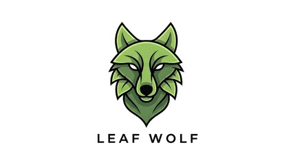 A stylized green wolf head with leaves for fur and a black outline on a white background