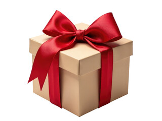 Obraz premium A beautiful gold gift box tied with a red ribbon, perfect for special occasions and celebrations