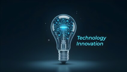 Futuristic Glowing Blue Light Bulb on Dark Background. Digital Innovation and Idea Concept
