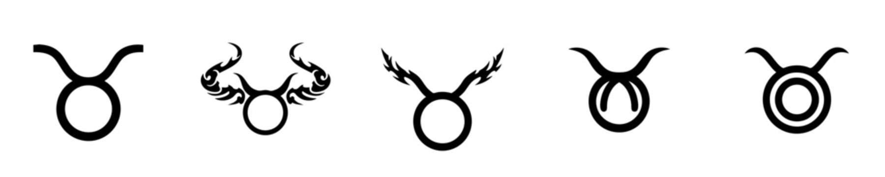 Line Art Various Taurus Symbol Silhouette Icon Set Astrological Zodiac Sign