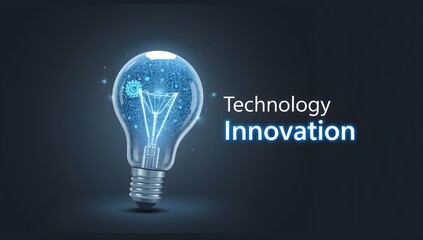 Futuristic Glowing Blue Light Bulb on Dark Background. Digital Innovation and Idea Concept