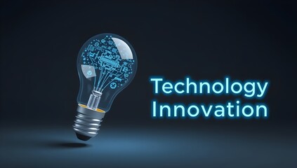 Futuristic Glowing Blue Light Bulb on Dark Background. Digital Innovation and Idea Concept