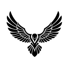 Obraz premium Detailed Monochromatic Eagle Emblem Silhouette with Open Wings Illustration