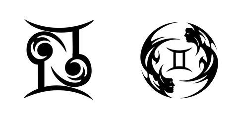 Black and White Tribal Gemini Zodiac Sign Icon Astrology Symbol © Pixelora