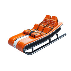 Vintage orange sled with leather seats in warm sunlight on white background for winter sports isolated on transparent background