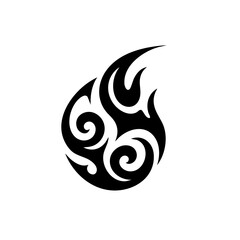Tribal Silhouette Decorative Swirl Flame Icon Shape Black and White Illustration