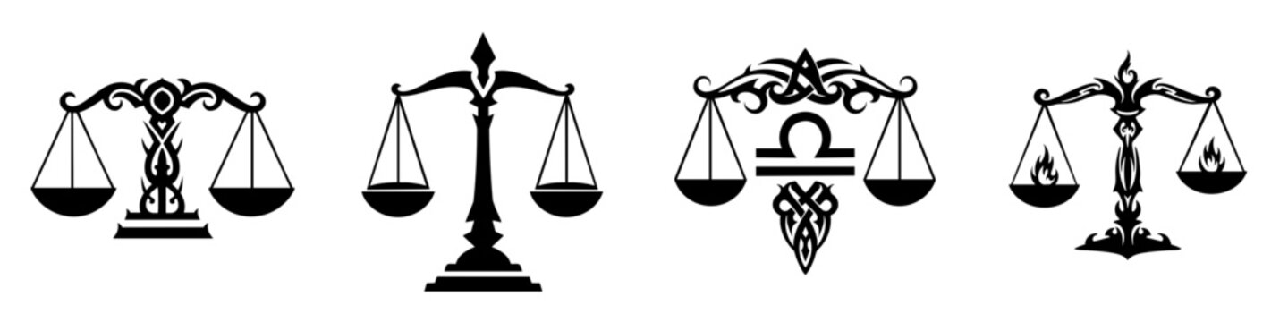 Decorative Handcrafted Balance Scale Silhouette Illustration for Justice and Law Symbol