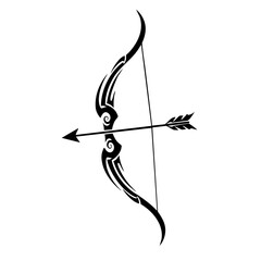 Intricate Tribal Style Bow and Arrow Tattoo Design Illustration