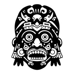Ornate Monochrome Aztec Mask Graphic Decoration Cultural Element Illustration