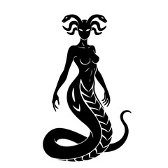 Silhouette Elegant Medusa Gorgon with Snake Hair Mythical Creature Illustration