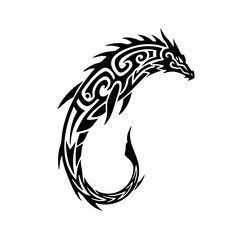 Tribal Style Curved Dragon Creature Mythical Beast Graphic Silhouette Artwork