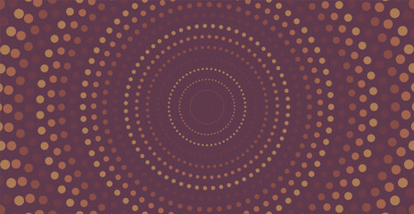 Abstract vector background featuring concentric soft halftone dots creating a smooth tunnel effect in warm earth tones on a dark purple backdrop. Ideal for modern display presentations.