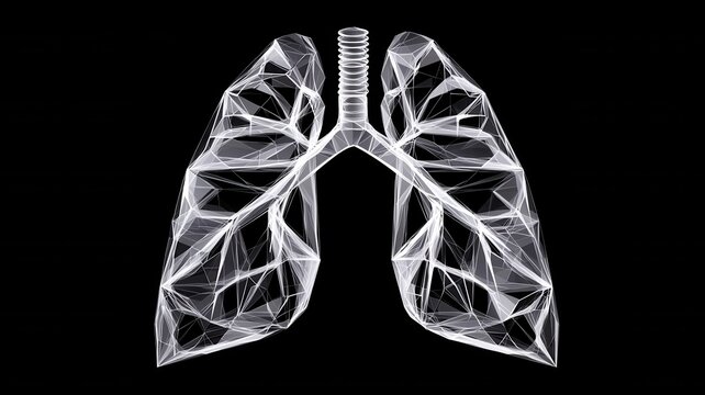 Transparent 3d rendering of human lungs and tracheal system. Visualizing respiration, anatomy, interconnectedness biological