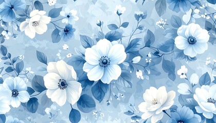 Floral Elegance - A Serene Blue and White Flower Pattern.