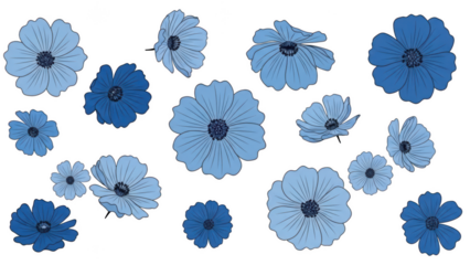 Collection of blue flowers isolated on transparent background