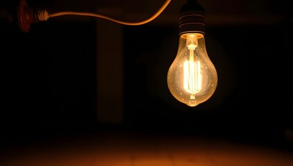 Vintage Edison Light Bulb Glowing in Dark. Symbol of Idea, Innovation and Creativity