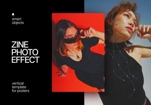 Retro Magazine Poster Photo Effect Mockup