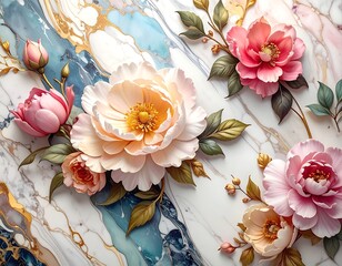 Floral Elegance - A Symphony of Roses on Marble.