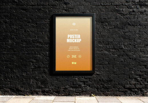 Black Brick Wall Poster Mockup