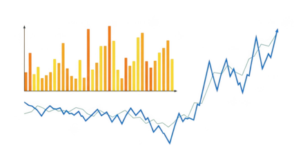 Comparative data visualization with bar and line charts isolated on transparent background