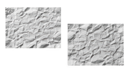 Crinkled aluminum foil textures isolated on transparent background