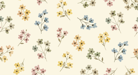 Materiał do szycia Seamless ditsy floral pattern with cute little flowers on white background