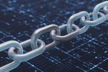 A close-up view of a metallic chain representing connectivity and security, blockchain technology concept