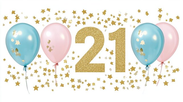 Colorful Balloons and Confetti Create a Festive Atmosphere for a 21st Birthday Celebration Party - Powered by Adobe