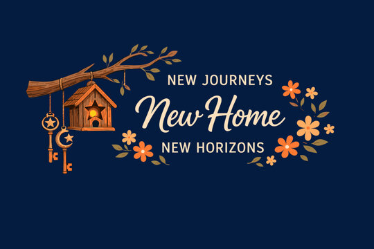 The greeting card looks very cozy, warm, and motivating&mdash;perfect for a housewarming, invitation, or simply as a reminder of new beginnings.