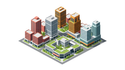 Modern Isometric City Buildings Architectural Planning Urban Development Concept Illustration with Green Roofs
