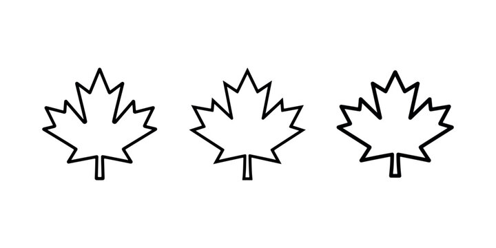 Maple leaf outline icons set representing canadian patriotic symbol autumn fall nature and environment.