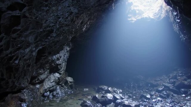 Light Shaft Illuminating Rocky Cave Interior