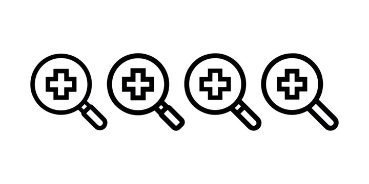 Magnifying glasses with medical cross symbol four items line icon vector illustration diagnosis