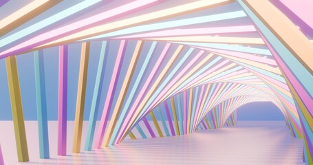 Futuristic interior background colorful lights glowing in tunnel 3d render