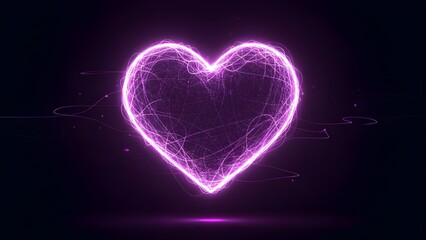 Abstract digital heart glowing with purple particles on a dark background
