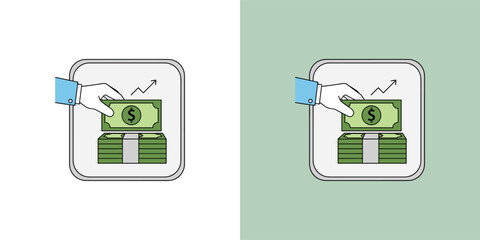 Illustration of money being withdrawn from a digital wallet displayed on a clean white and green background