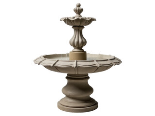 Fototapeta premium A decorative fountain with a bird sitting on top, surrounded by lush greenery